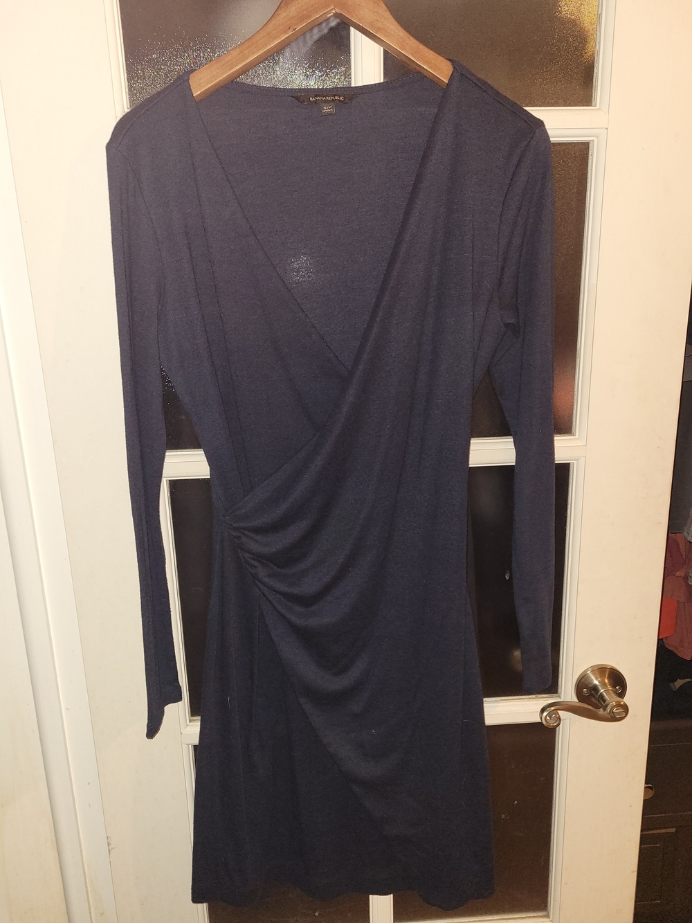 Banana Republic Navy Long-Sleeve Faux-Wrap Dress